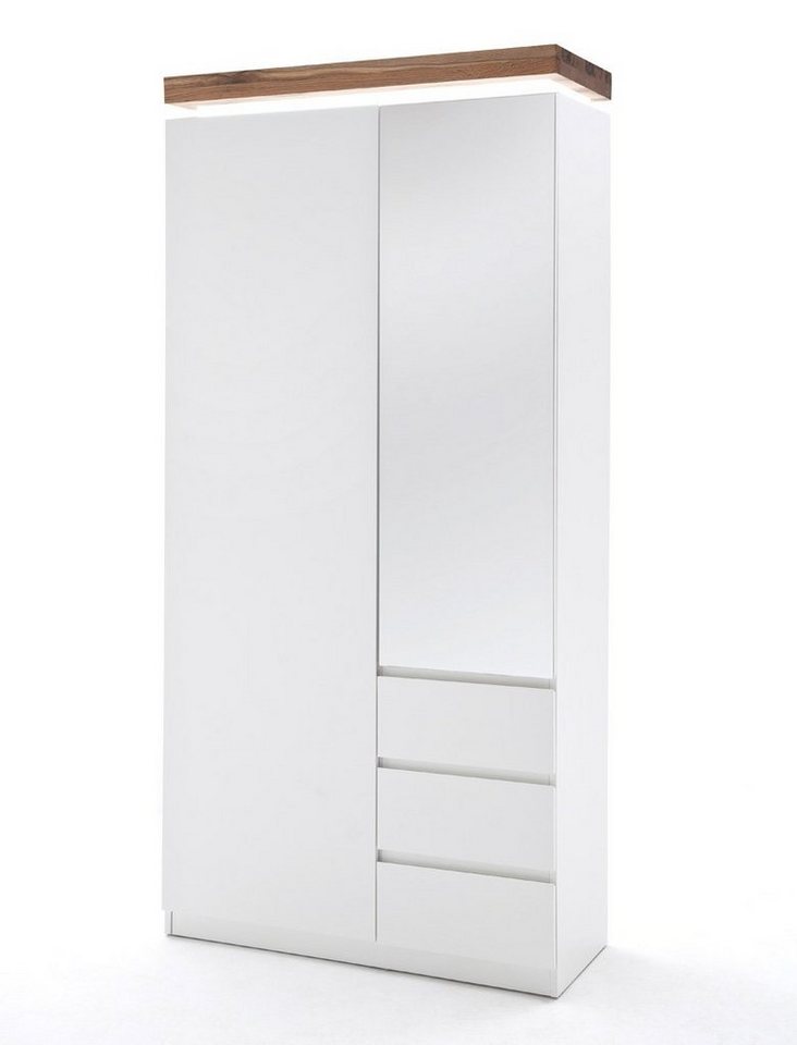 expendio Mehrzweckschrank Romana 1 Garderobenschrank weiß / Asteiche massiv 91x198x38 cm mit Beleuchtung von expendio