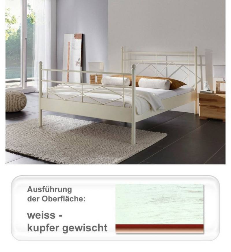 expendio Metallbett Vesna, 90 x 200 cm weiß - kupfer gewischt von expendio