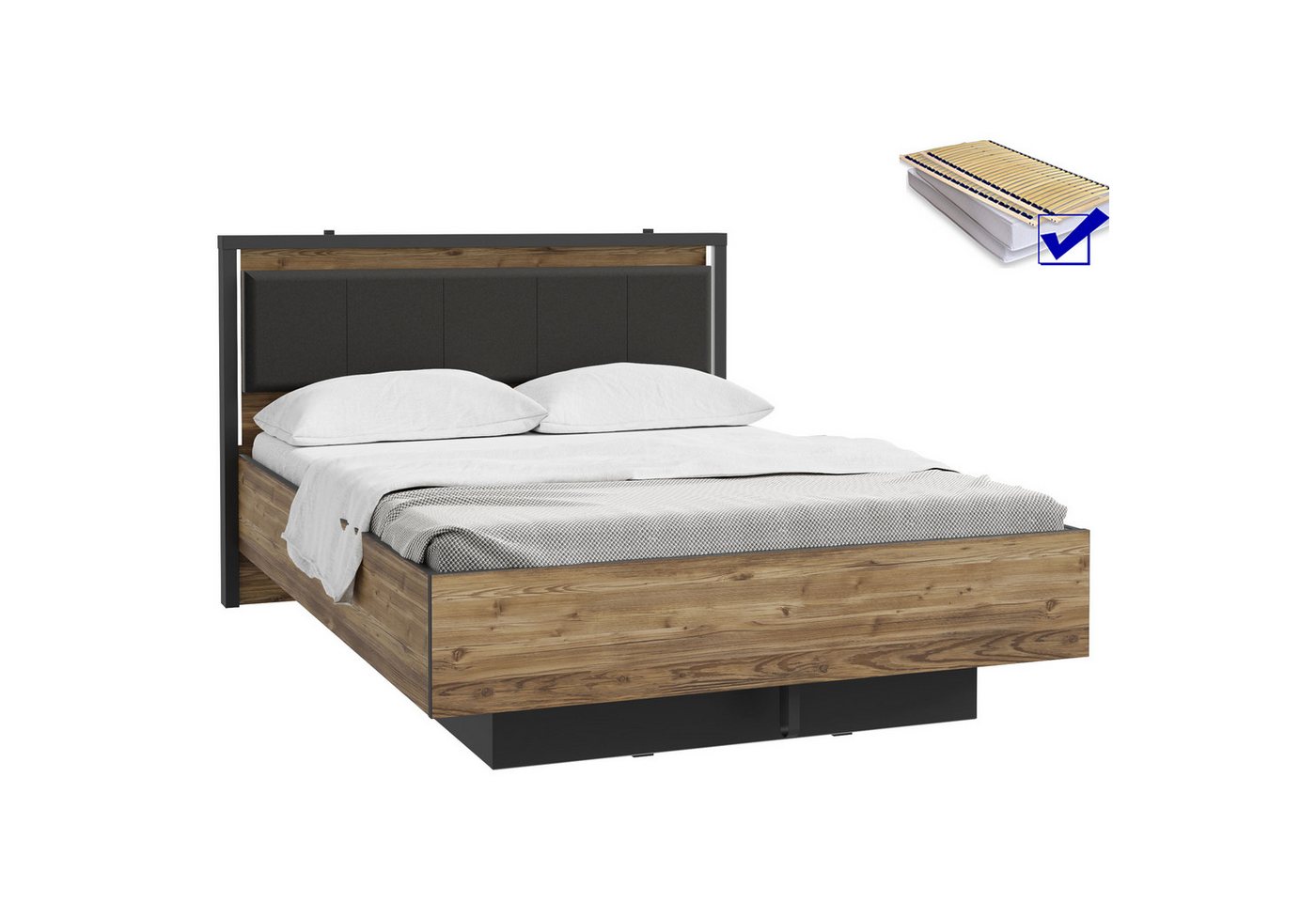 expendio Polsterbett Hailey 6 (Spar-Set, 2-tlg), Alpine Picea Nb. / schwarz 153x105x205 cm von expendio