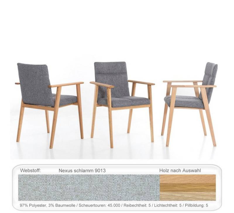 expendio Polsterstuhl Aranel (Spar-Set, 4 St), Armlehnstuhl Eiche bianco geölt Nexus schlamm 9013 aus Massivholz von expendio