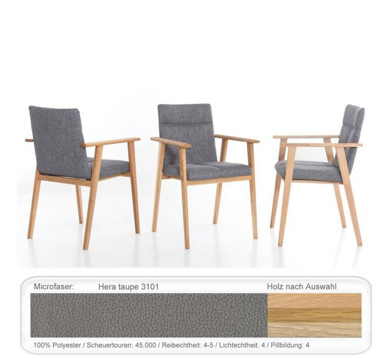expendio Polsterstuhl Aranel (Spar-Set, 6 St), Armlehnstuhl Eiche bianco geölt Hera taupe 3101 aus Massivholz von expendio