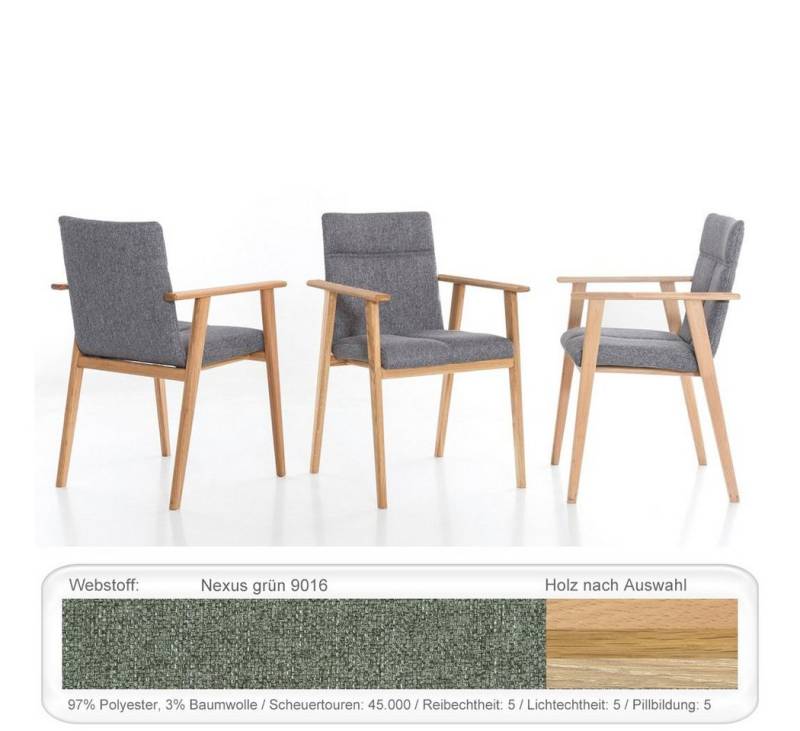 expendio Polsterstuhl Aranel (Spar-Set, 6 St), Armlehnstuhl Eiche bianco geölt Nexus gruen 9016 aus Massivholz von expendio