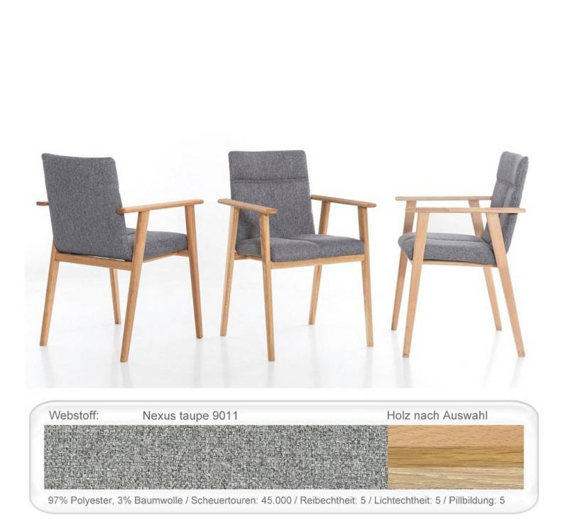 expendio Polsterstuhl Aranel (Spar-Set, 6 St), Armlehnstuhl Eiche natur geölt Nexus taupe 9011 aus Massivholz von expendio