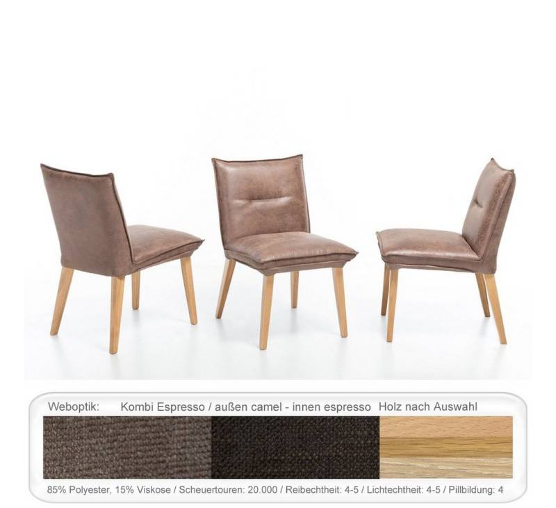 expendio Polsterstuhl Gerit 2 (Spar-Set, 4 St), Eiche bianco lackiert, Kombi Fleckless - camel/espresso aus Massivholz von expendio