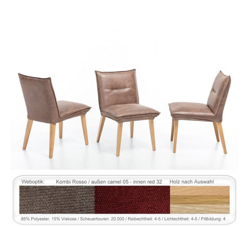 expendio Polsterstuhl Gerit 2 (Spar-Set, 6 St), Eiche bianco lackiert, Kombi Fleckless - camel/red aus Massivholz von expendio