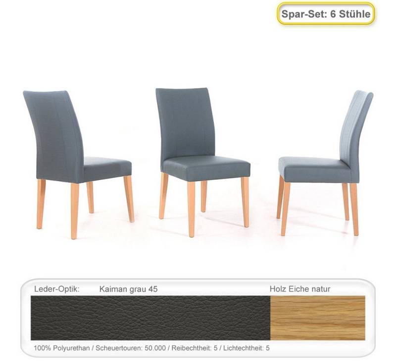 expendio Polsterstuhl Lana (Spar-Set, 6 St), Polsterstuhl Eiche natur Kaiman grau von expendio