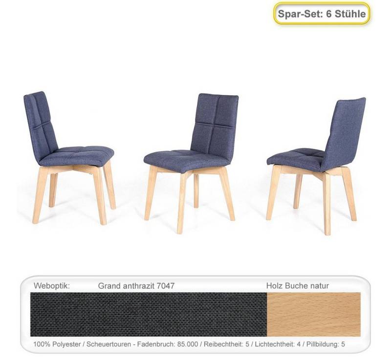 expendio Polsterstuhl Manja 2 (Spar-Set, 6 St), Polsterstuhl Buche natur Grand anthrazit (7047) von expendio