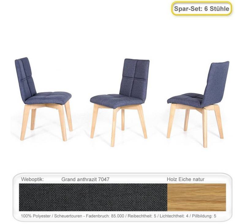 expendio Polsterstuhl Manja 2 (Spar-Set, 6 St), Polsterstuhl Eiche natur Grand anthrazit (7047) von expendio