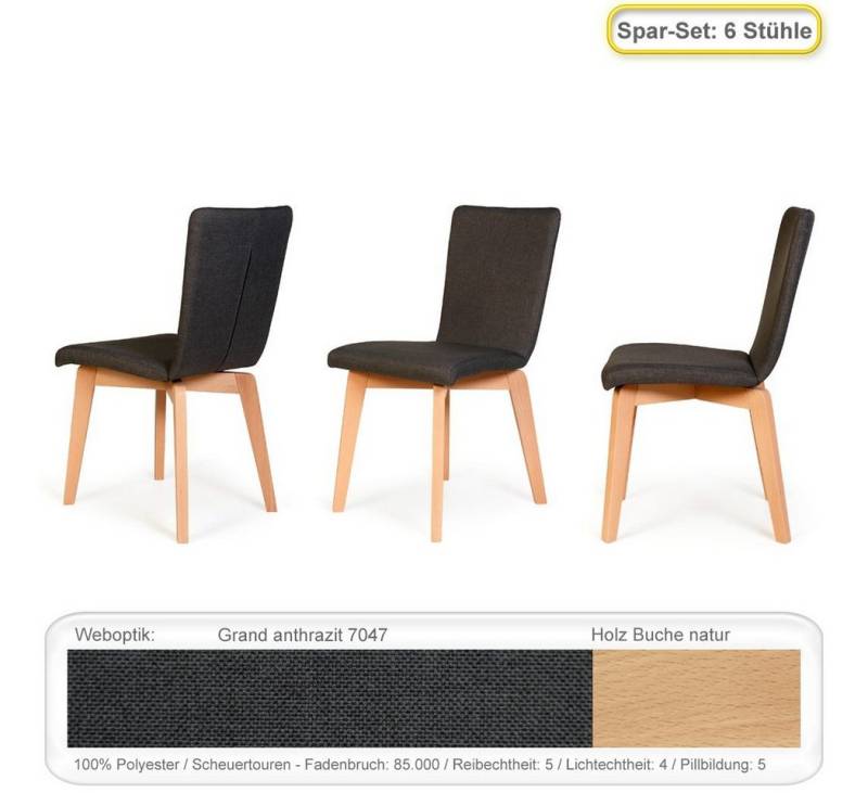expendio Polsterstuhl Manja 3 (Spar-Set, 6 St), Polsterstuhl Buche natur Grand anthrazit (7047) von expendio