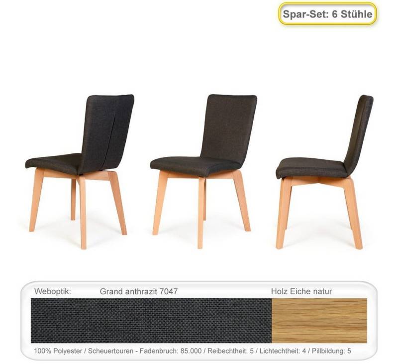 expendio Polsterstuhl Manja 3 (Spar-Set, 6 St), Polsterstuhl Eiche natur Grand anthrazit (7047) von expendio