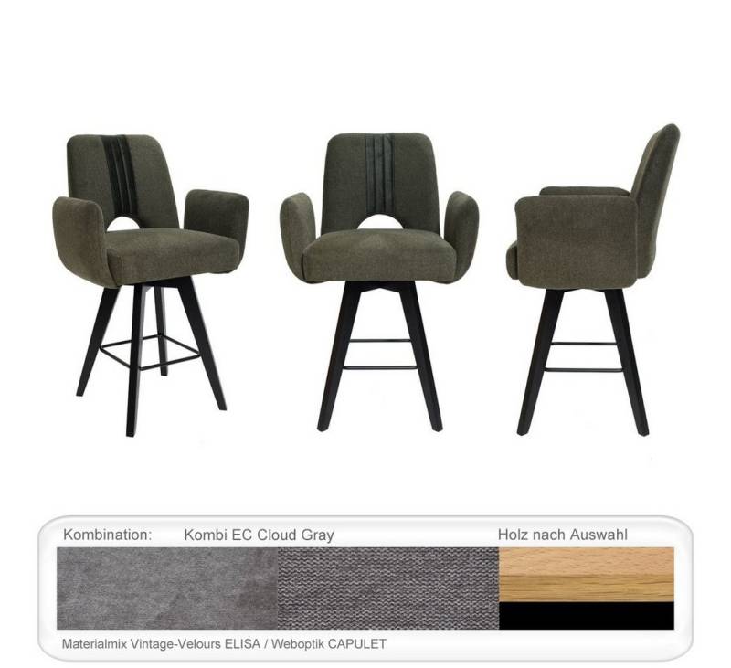 expendio Polsterstuhl Naomi (Spar-Set, 4 St), Buche schwarz, Kombi EC Cloud Gray Massivholz Drehgestell Sitzgurte von expendio