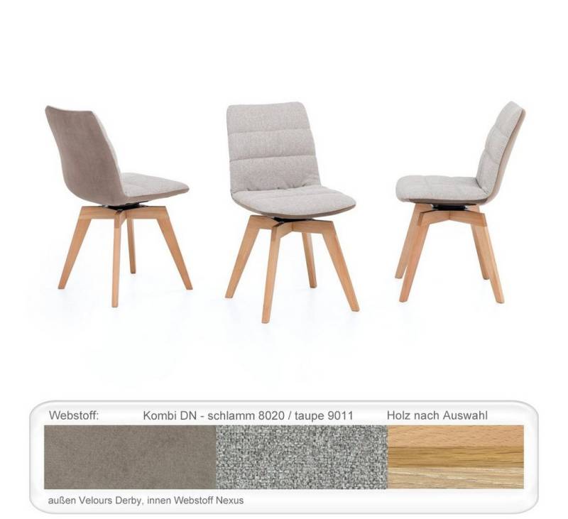expendio Polsterstuhl Pippa (Spar-Set, 6 St), Eiche bianco, Kombi DN schlamm/ taupe 9011 Massivholz mit Drehgestell von expendio