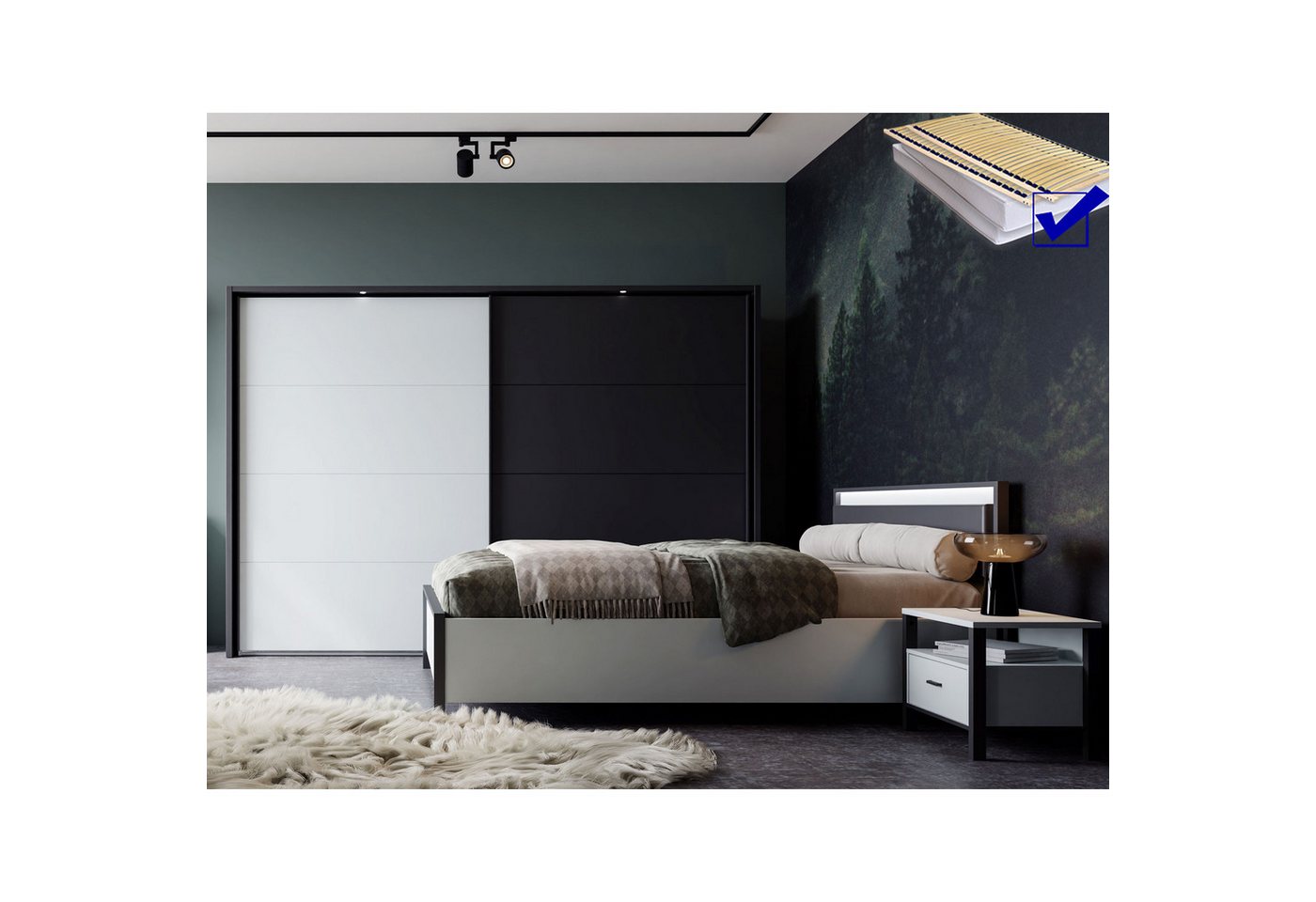 expendio Schlafzimmer-Set Rouven 11, (Spar-Set, 9-St), Secret Grey / schwarz, 460x300x208 cm von expendio