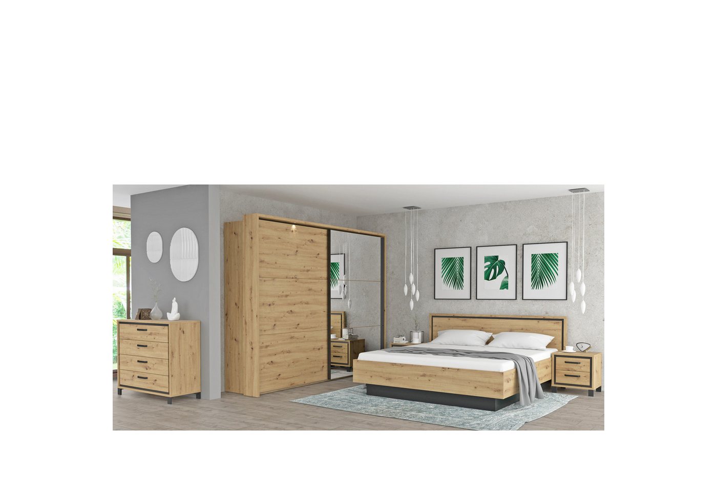 expendio Schlafzimmer-Set Trace 80, (Spar-Set, 6-tlg), Artisan Eiche Nb. / Schwarz Eiche Nb. von expendio
