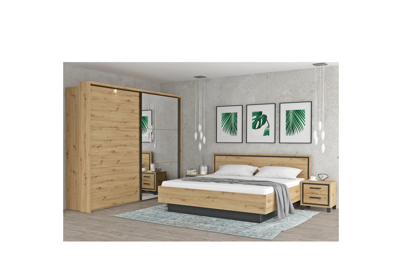 expendio Schlafzimmer-Set Trace 81, (Spar-Set, 5-tlg), Artisan Eiche Nb. / Schwarz Eiche Nb. von expendio