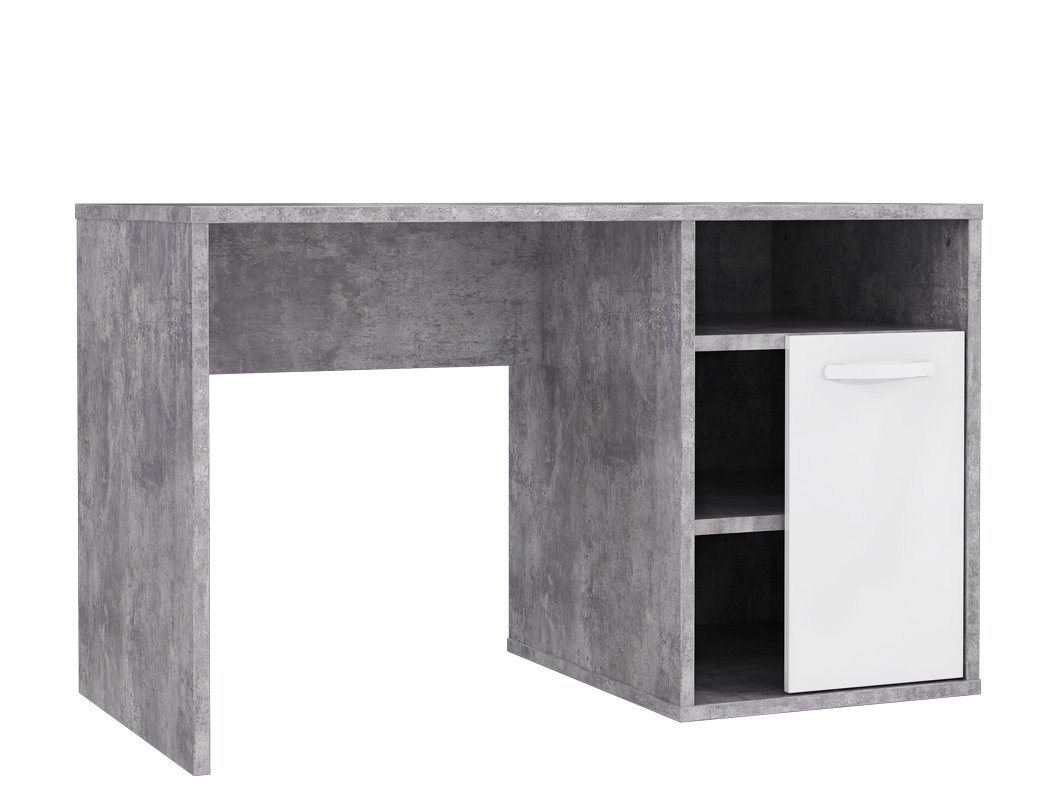 expendio Schreibtisch Coburg 7, Arbeitstisch Betonoptik / Hochglanz weiß 120x74x60 cm viel Stauraum von expendio