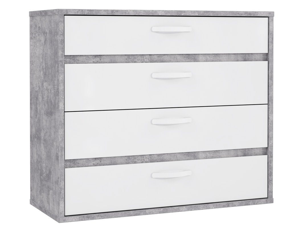 expendio Schubkastenkommode Coburg 1, Kommode Betonoptik / Hochglanz weiß 100x87x42 cm mit 4 Schubkästen von expendio