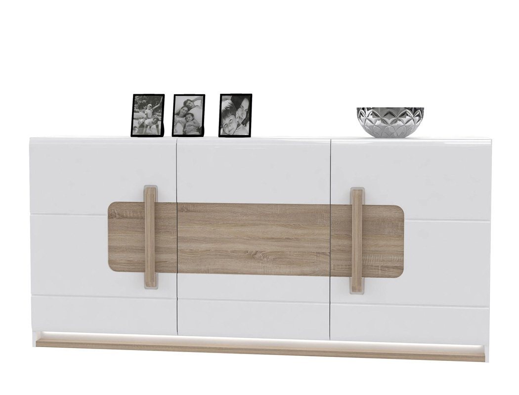 expendio Sideboard Aubry 2, Hochglanz weiß / Sonoma Eiche 195x91x42 cm mit LED-Beleuchtung von expendio