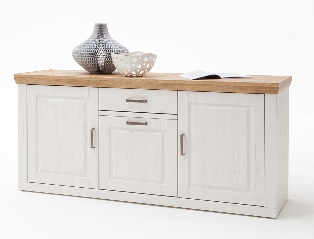 expendio Sideboard Bruneck 1, Pinie weiss 183x85x52 cm Landhausstil montiert von expendio