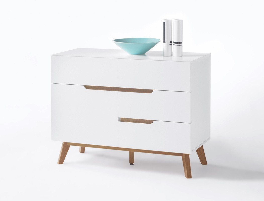 expendio Sideboard Celio 2, weiß 97x76x40 cm MDF mit Massivholzbeinen von expendio