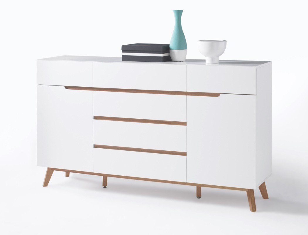 expendio Sideboard Celio 4, weiß 169x101x40 cm MDF mit Massivholzbeinen von expendio