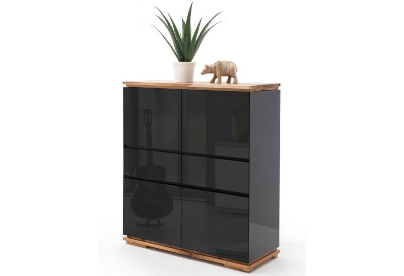 expendio Sideboard Cindro 6, schwarz Hochglanz / Deckplatte: Asteiche massiv, geölt, 102x115x40 cm von expendio