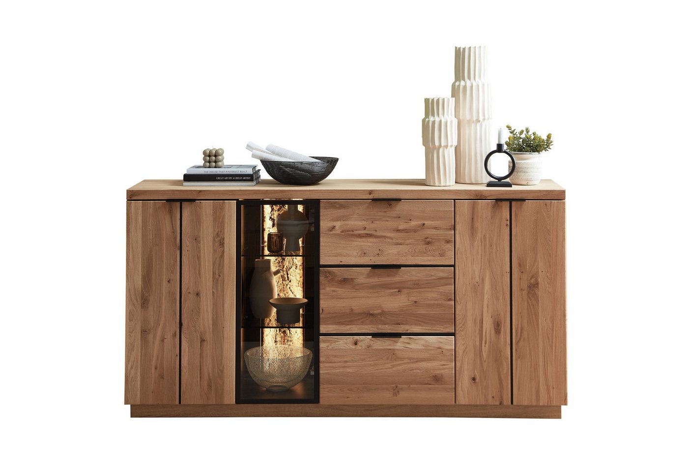 expendio Sideboard Donia 3, Wildeiche massiv, 180x93x48 cm von expendio