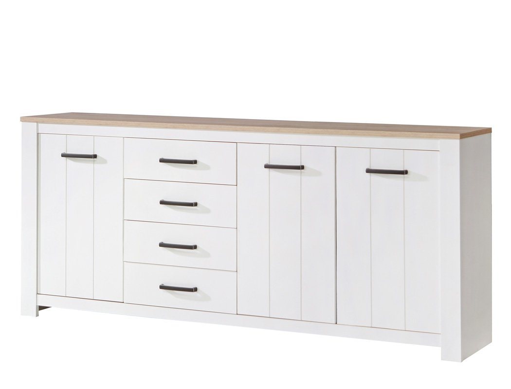 expendio Sideboard Eike 2, weiß / Eiche bianco 206x96x43 cm mit 3 Türen, 4 Schubkästen von expendio