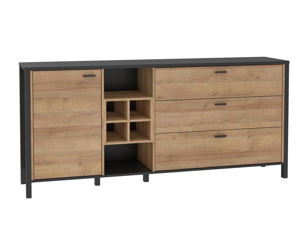 expendio Sideboard Hector 4, Schwarz / Riviera Eiche Nb. 187x86x41 cm mit viel Stauraum von expendio