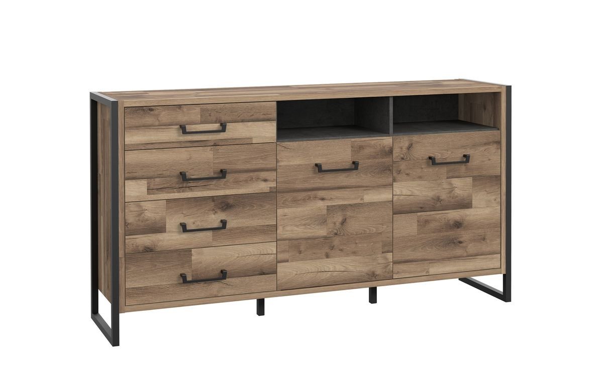 expendio Sideboard Hudson 1, Stabeiche Nb. / Betonoptik dunkelgrau 169x91x42 cm mit LED-Beleuchtung von expendio