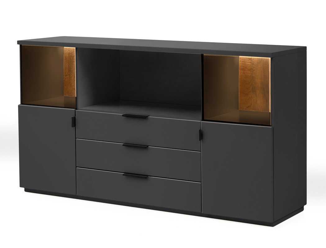 expendio Sideboard Mutina 11, schwarzgrau 160x90x45 cm mit Altholz-Rückwand von Expendio