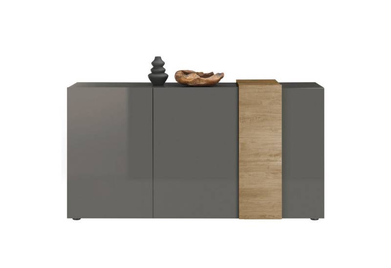 expendio Sideboard Pasko 3, dunkelgrau Hochglanz / Mercure Holzstruktur Nachbildung, 181x94x44 cm von expendio