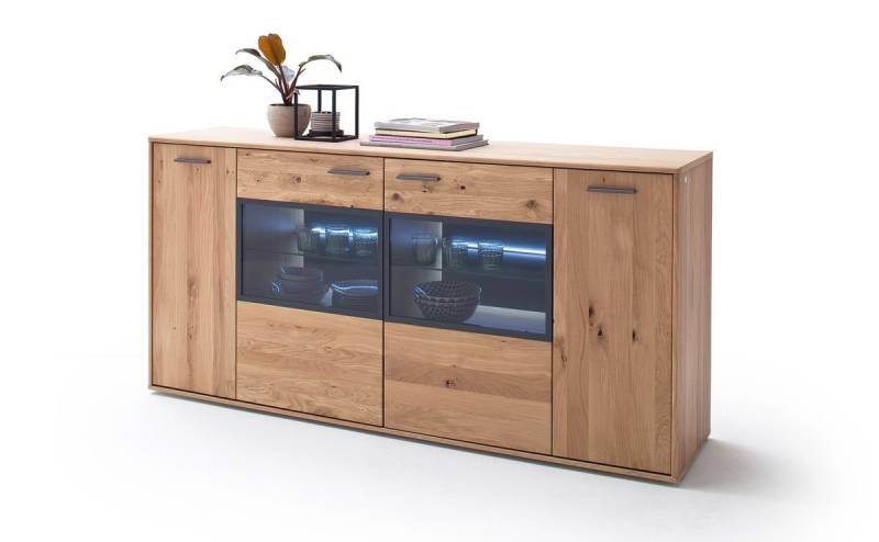 expendio Sideboard Pedro 1, Asteiche Bianco 184x90x44 cm montiert mit Beleuchtung und Softclose von expendio