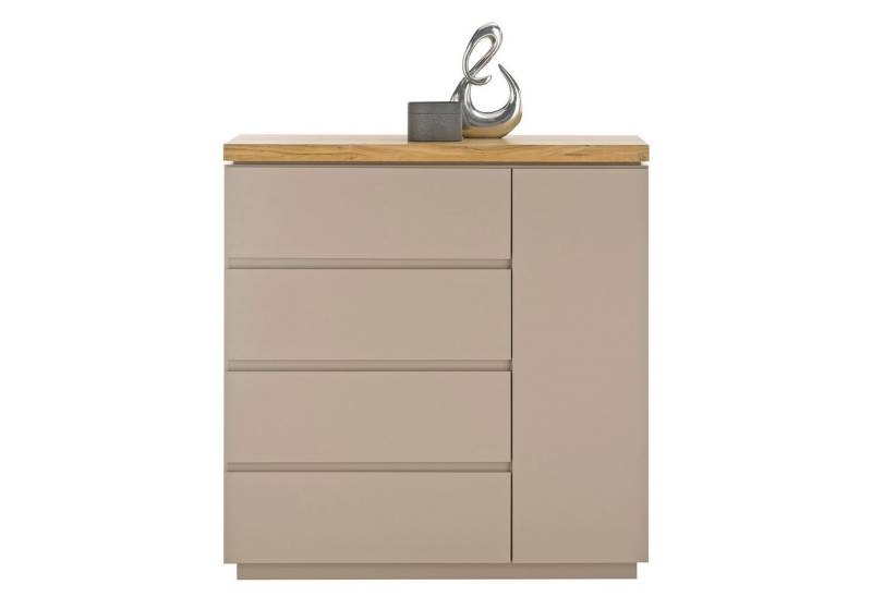 expendio Sideboard Previn 3, warmgrau, matt lackiert / Deckplatte: Akazie massiv, 100x104x40 cm von expendio
