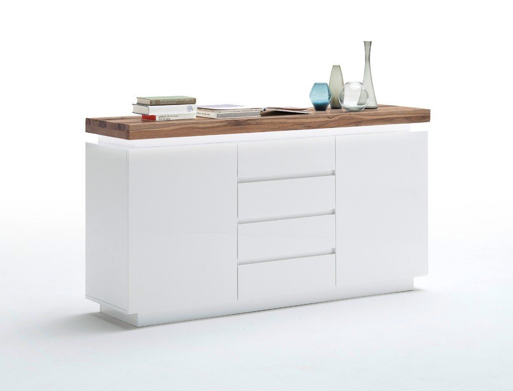 expendio Sideboard Rosita, matt weiß / Asteiche massiv 150x81x40 cm MDF mit Beleuchtung von expendio