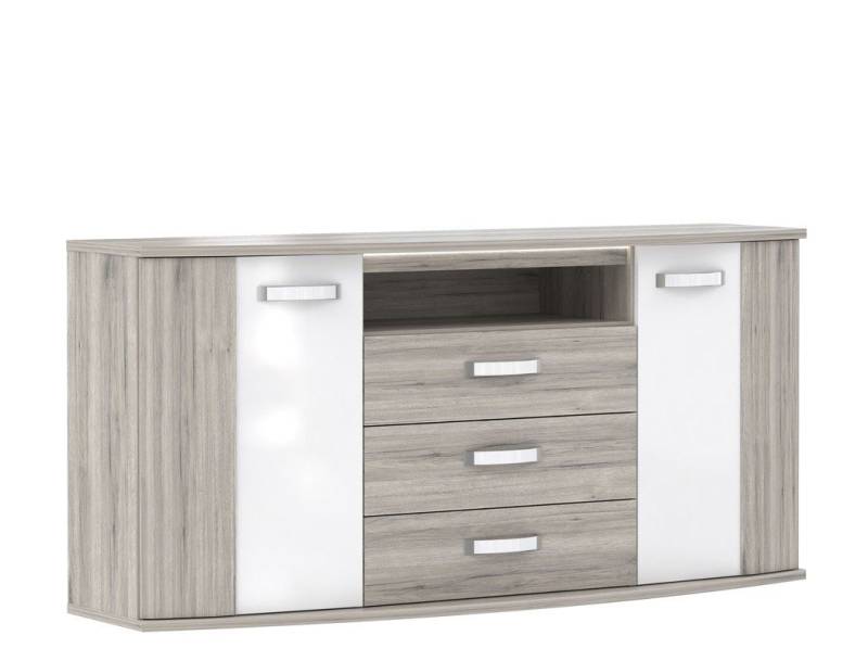 expendio Sideboard Rubio 11, Sandeiche / weiß Hochglanz 170x82x48 cm mit Beleuchtung von expendio