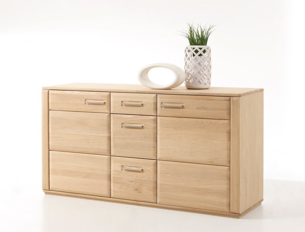 expendio Sideboard Senta 1, Eiche bianco teilmassiv 161x85x47 vormontiert mit Softclose-Funktion von expendio