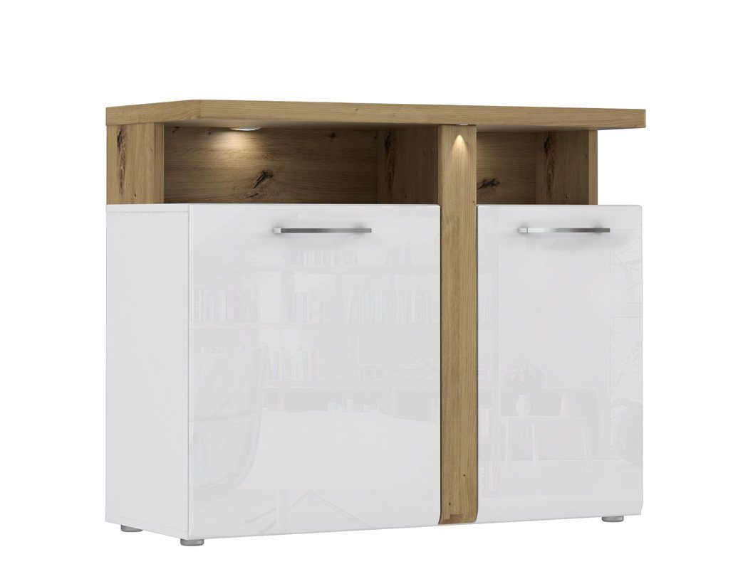 expendio Sideboard Talena 1, weiss Hochglanz / Artisan Eiche Nb. 104x86x44 cm mit Softclose u. LED von expendio