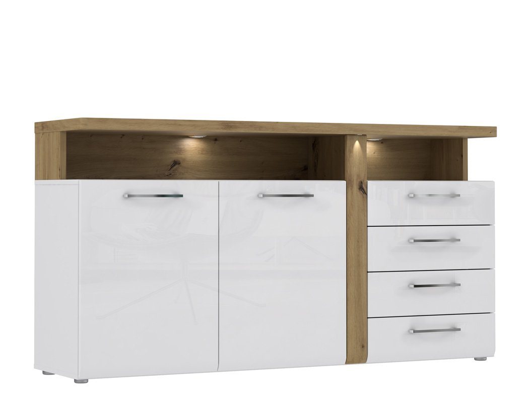 expendio Sideboard Talena 2, weiss Hochglanz / Artisan Eiche Nb. 164x86x44 cm mit Softclose u. LED von expendio