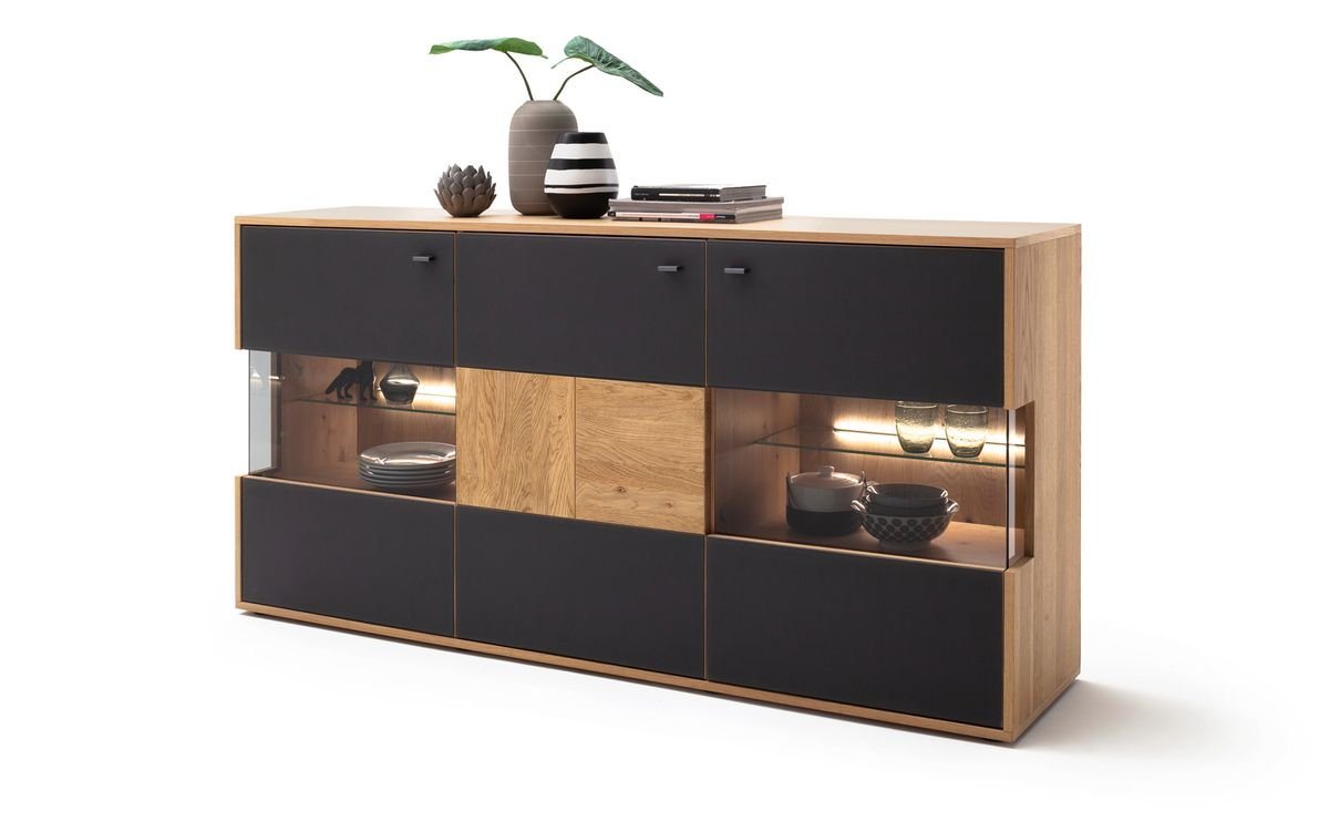 expendio Sideboard Vera 1, Balkeneiche Bianco / anthrazit 184x92x44 vormontiert LED Softclose von expendio