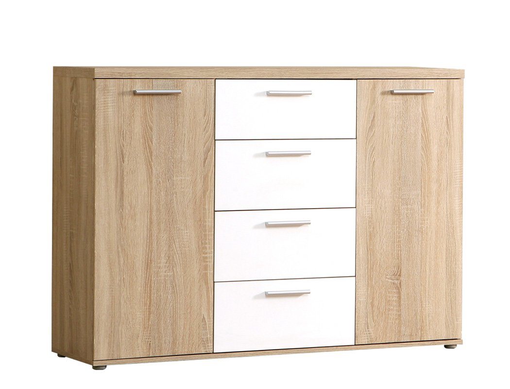 expendio Sideboard Wisal 7, Sonoma Eiche / weiß 130x93x38 cm mit zahlreichem Stauraum von expendio