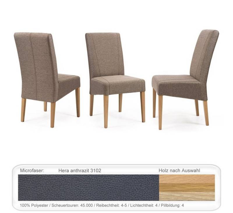 expendio Stuhl Lenz (Spar-Set, 4 St), Eiche bianco, Hera anthrazit 3102 Massivholz Kaltschaumsitz Sitzgurte von expendio