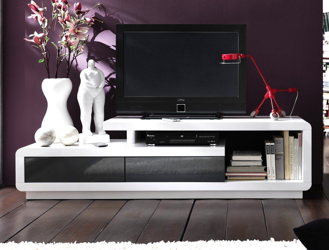 expendio TV-Board Celine, weiß Hochglanz / grau 170x45x40 cm mit touch-open Funktion von expendio
