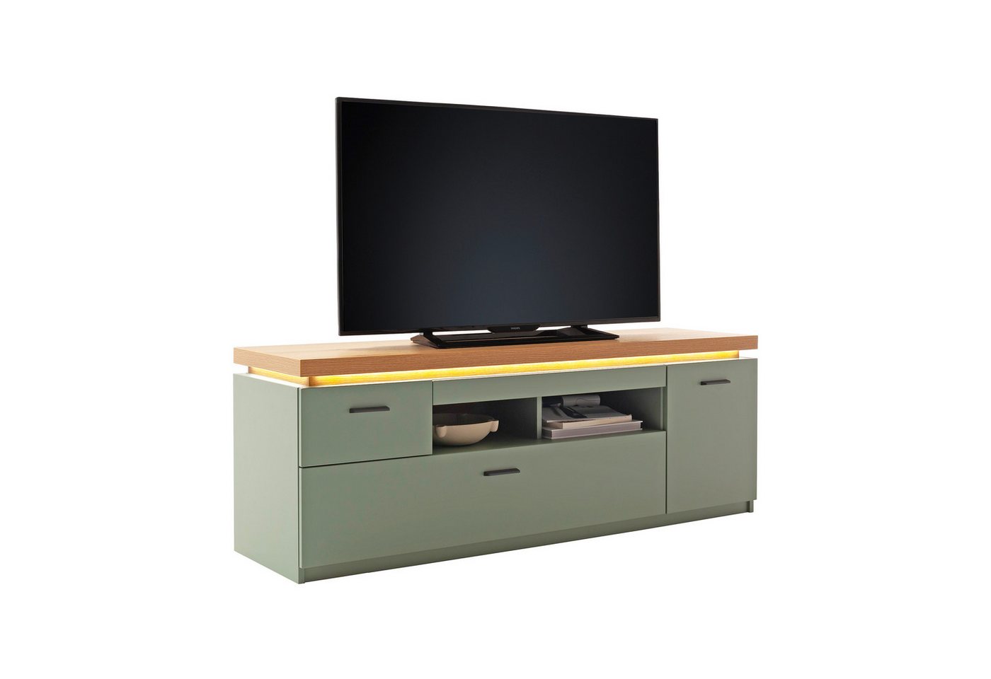 expendio TV-Board Milos 6, Salbei grün Melamin / Eiche Evoke Melamin, 156x57x44 cm expendio TV-Board Milos 6, Salbei grün Melamin / Eiche Evoke Melamin, 156x57x44 cm von expendio