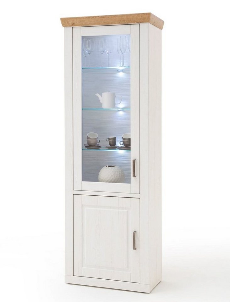 expendio Vitrine Bruneck 4 Pinie weiss 73x210x40 cm Landhausstil montiert von expendio