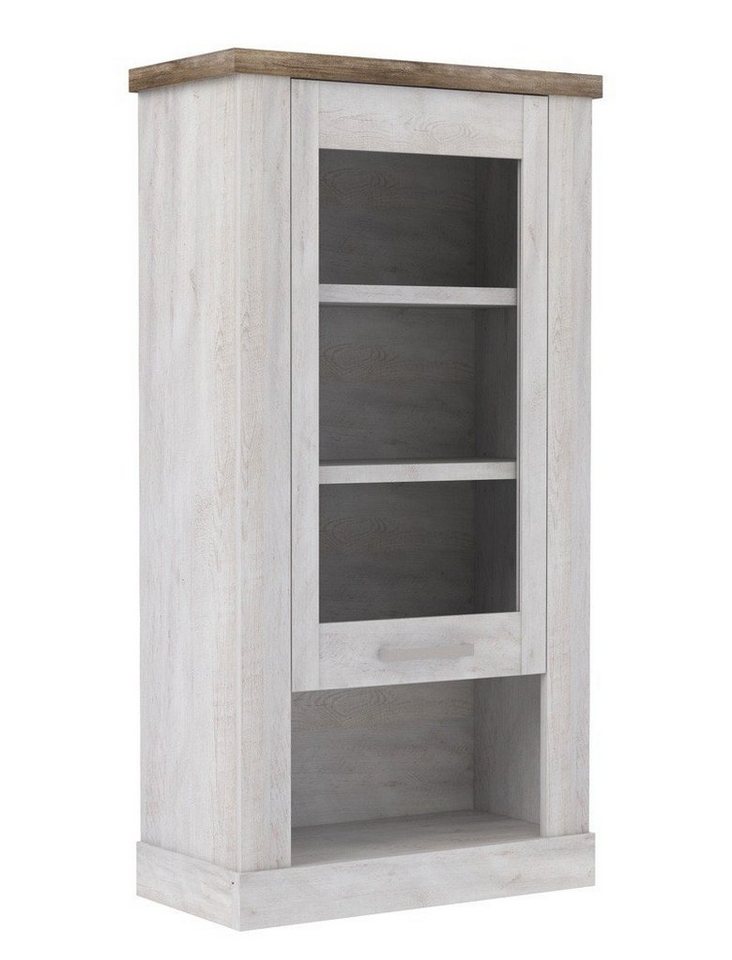 expendio Vitrine Durio 10 Pinie weiss 71x137x34 cm mit Metallgriffen von expendio