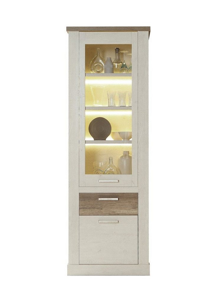 expendio Vitrine Durio 8 Pinie weiss 71x212x41 cm mit LED-Beleuchtung von expendio