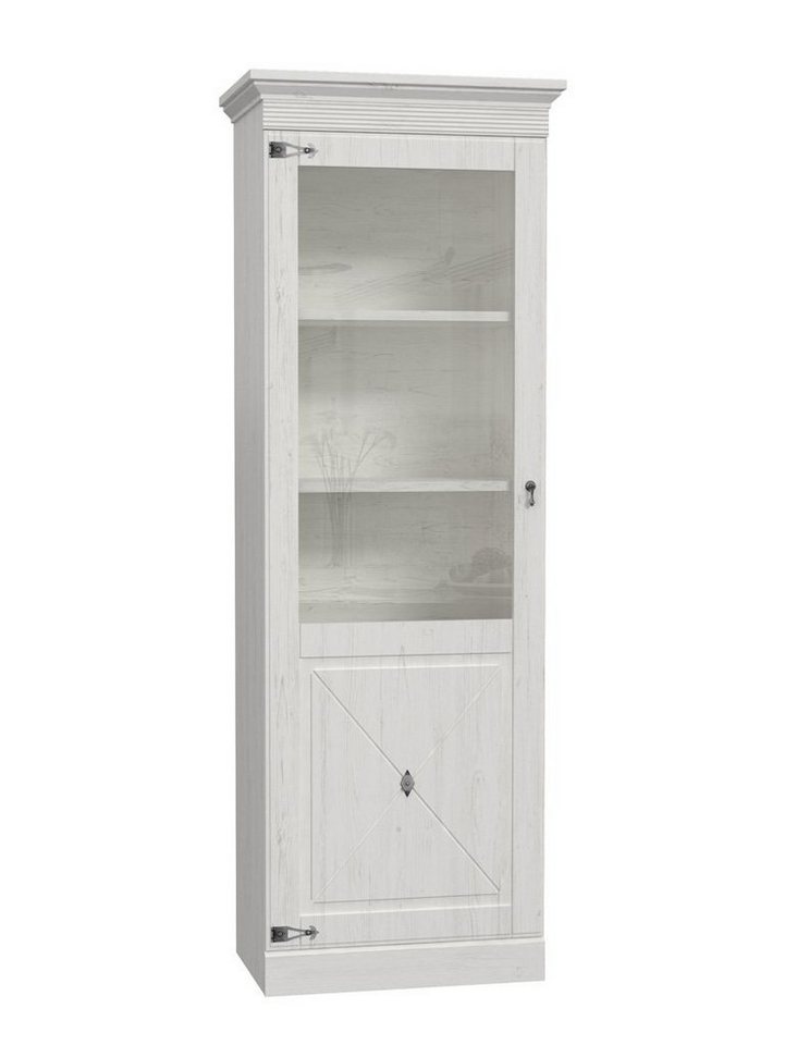 expendio Vitrine Enzo 5 Pinie weiß Nb. 72x206x45 cm Landhausstil mit Softclose und Beleuchtung von expendio