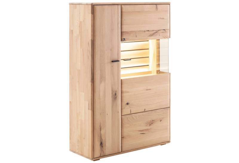 expendio Vitrine Giny 4 Ast/Balkeneiche massiv dgL. in Kristalleiche geölt, 94x140x37 cm von expendio