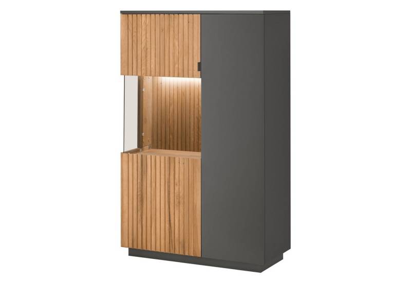 expendio Vitrine Linda 14 anthrazit lackiert/ Eiche massiv bianco geölt 92x152x40 cm von expendio